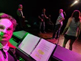 Rehearsals for Dracula's Taste Test. The Phantom doesn't have to memorize lines because he's got a music stand. 